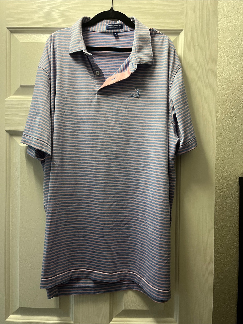 Peter Millar, golf shirt, size extra large… Heather, blue and pink striped
